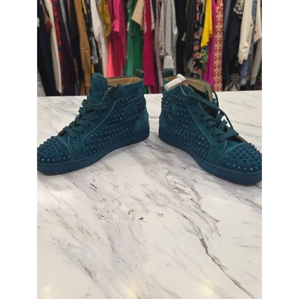 Christian Louboutin Teal Spike Suede High-Top Sneakers